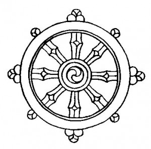 Dharma Wheel or symbol of the middle path in Buddhism