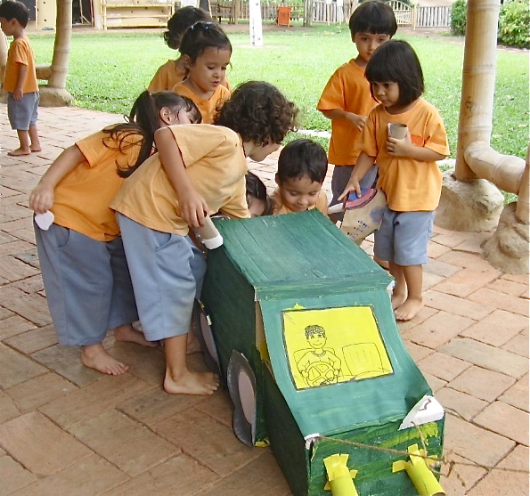 Kindergarten 1 made this garbage truck themselves to collect waste for recycling, Panyaden School