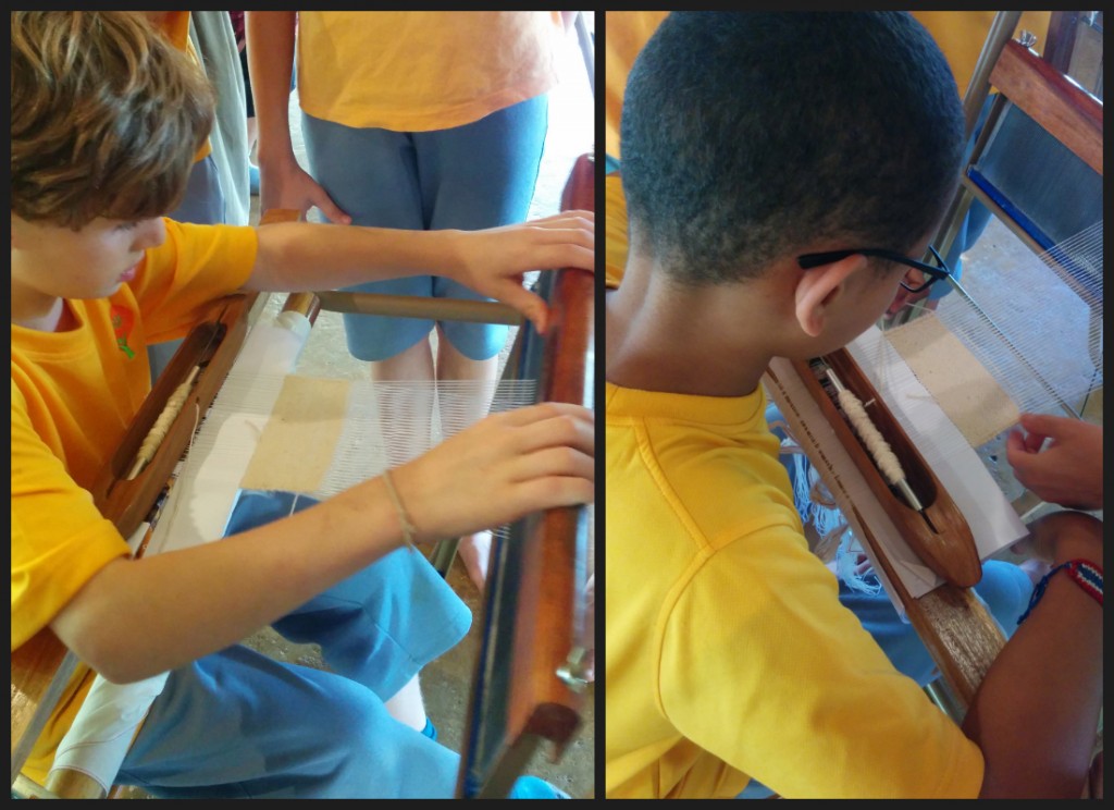 Panyaden Prathom students learning to weave cotton for Jula Kathina